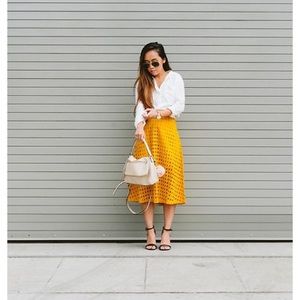 H&M Yellow Eyelet Embroidered Midi A Line Skirt